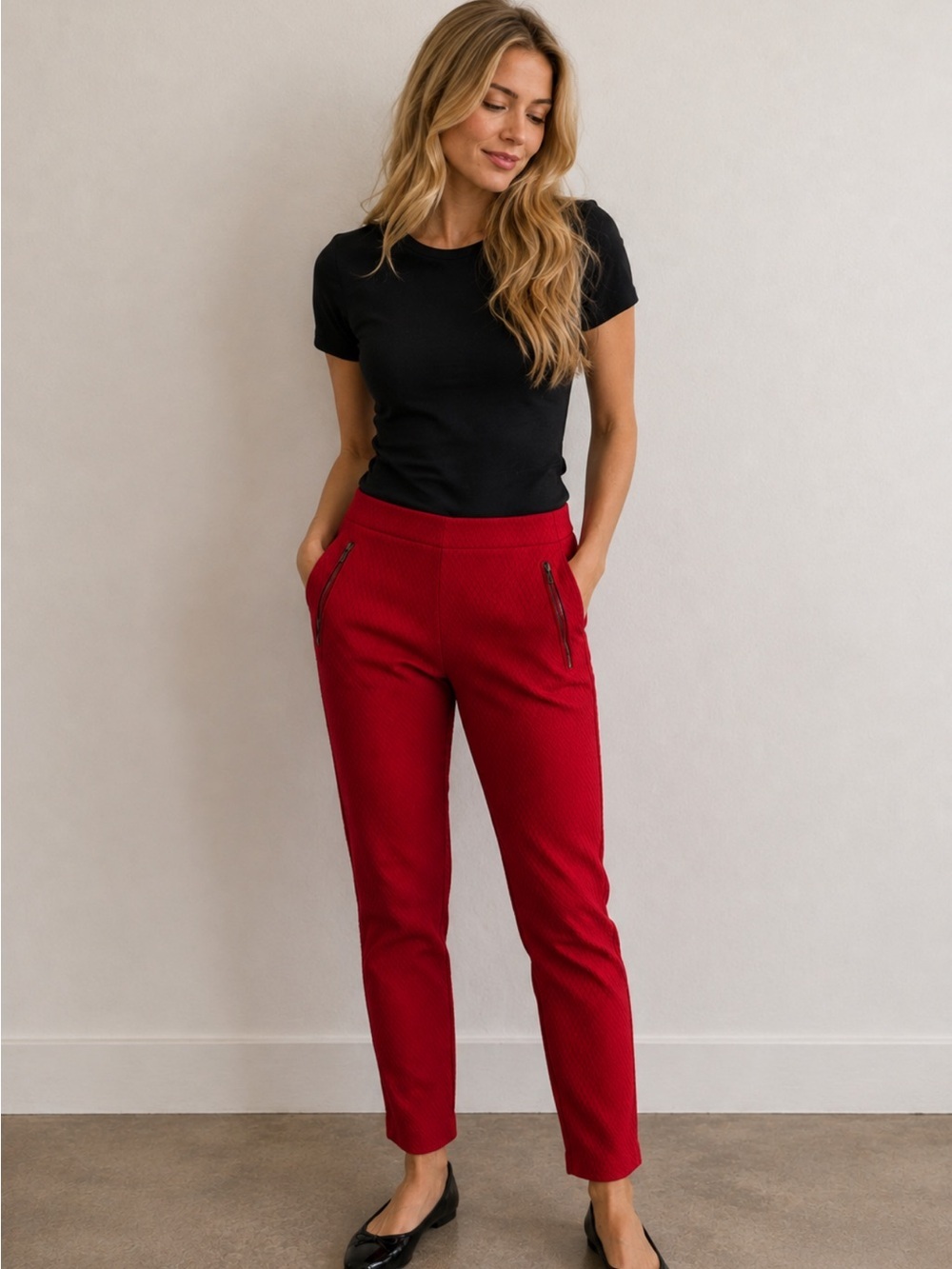 Fenn Wright Manson Red Textured Pants with Zipper Pockets size 12